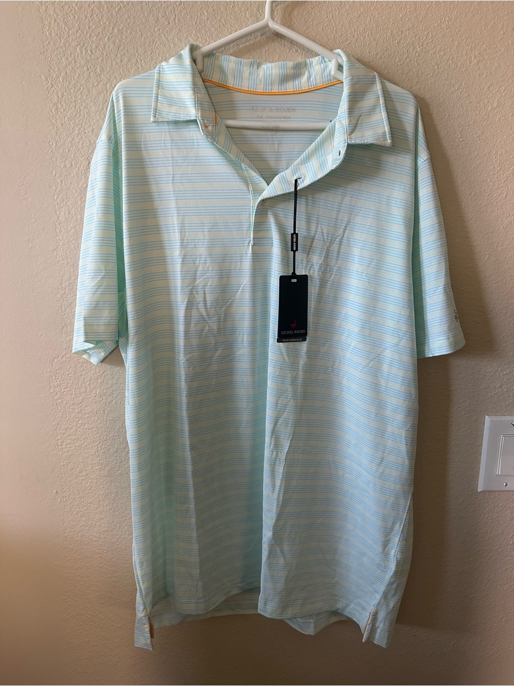 Michael Rouen light  Blue Striped Men's Polo Shirt size L/ NWT 1027